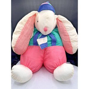 Department 56 Bunny Rabbit Nylon Plush Stuffed Animal Pink Floppy Ears Vintage